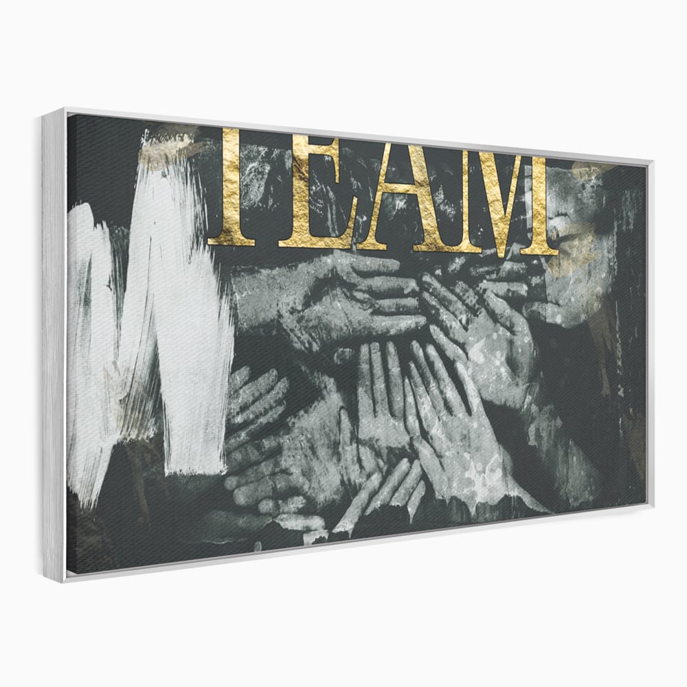 Tablou canvas cu tablou motivational cu maini si text, in rama de aluminiu argintiu